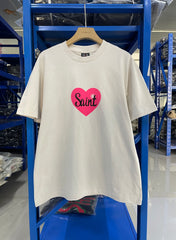 Saint Michael Pink Heart Lamb Graphic Off‑White Tee
