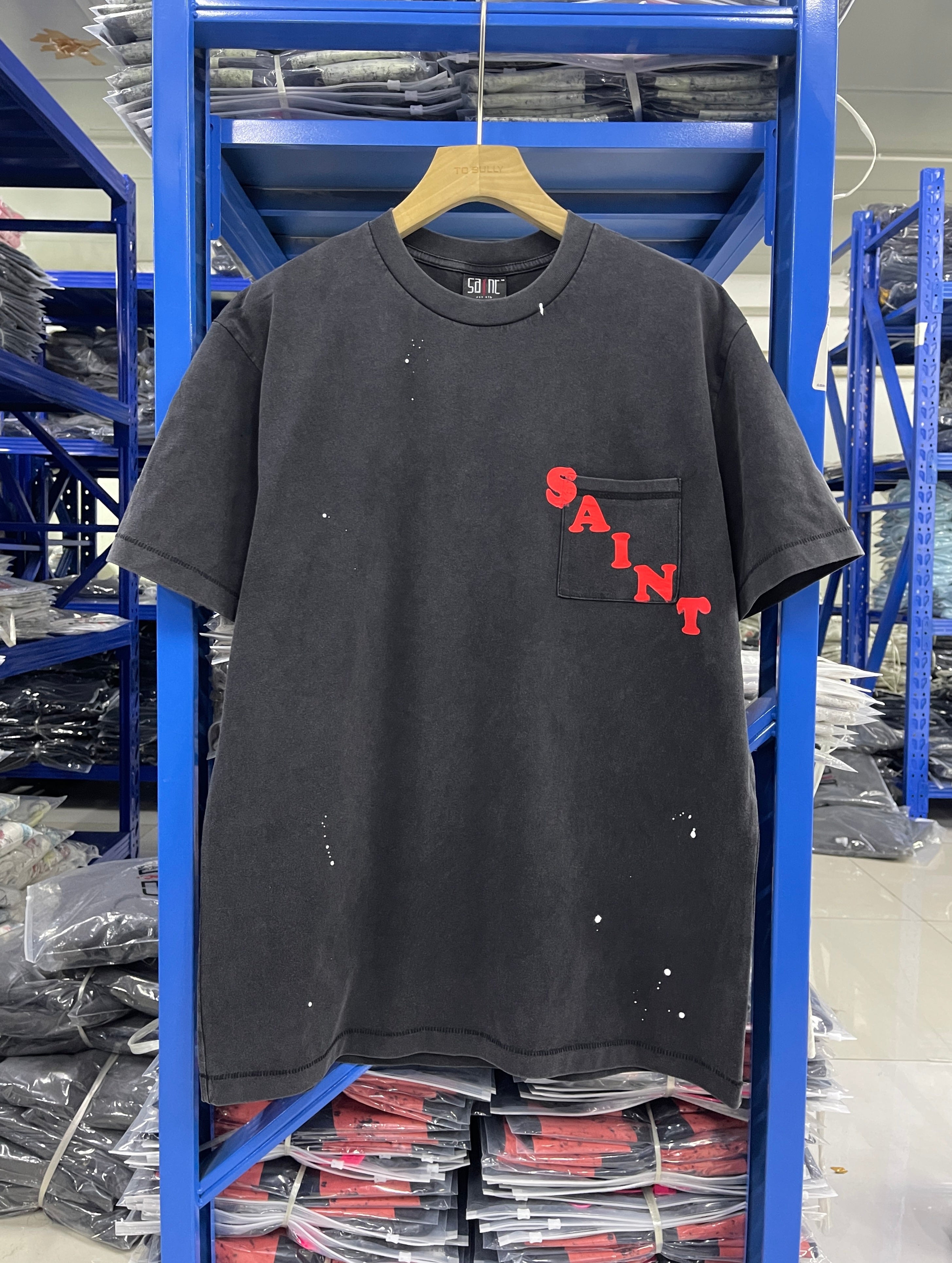 Saint Michael No Weapon Formed Washed Black Pocket Tee