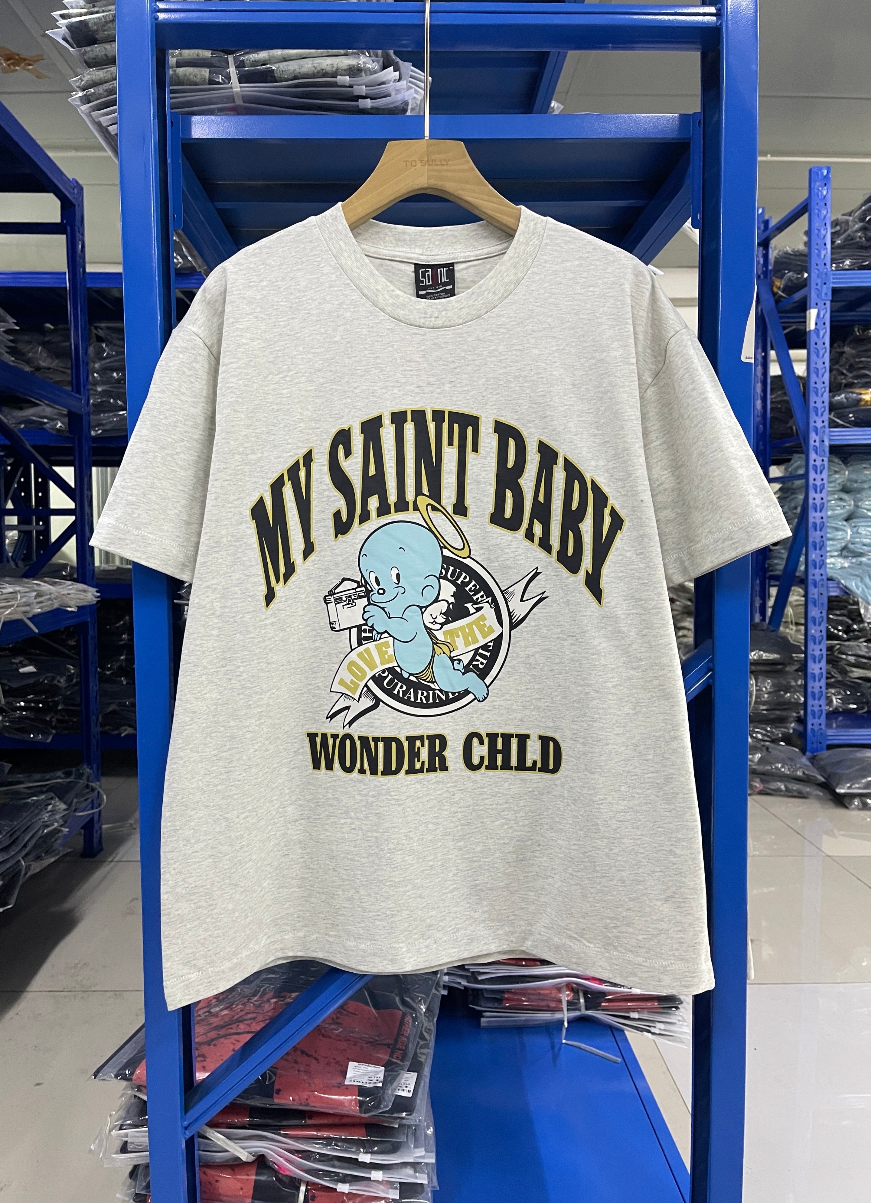 Saint Michael Baby Cartoon Graphic Grey Tee