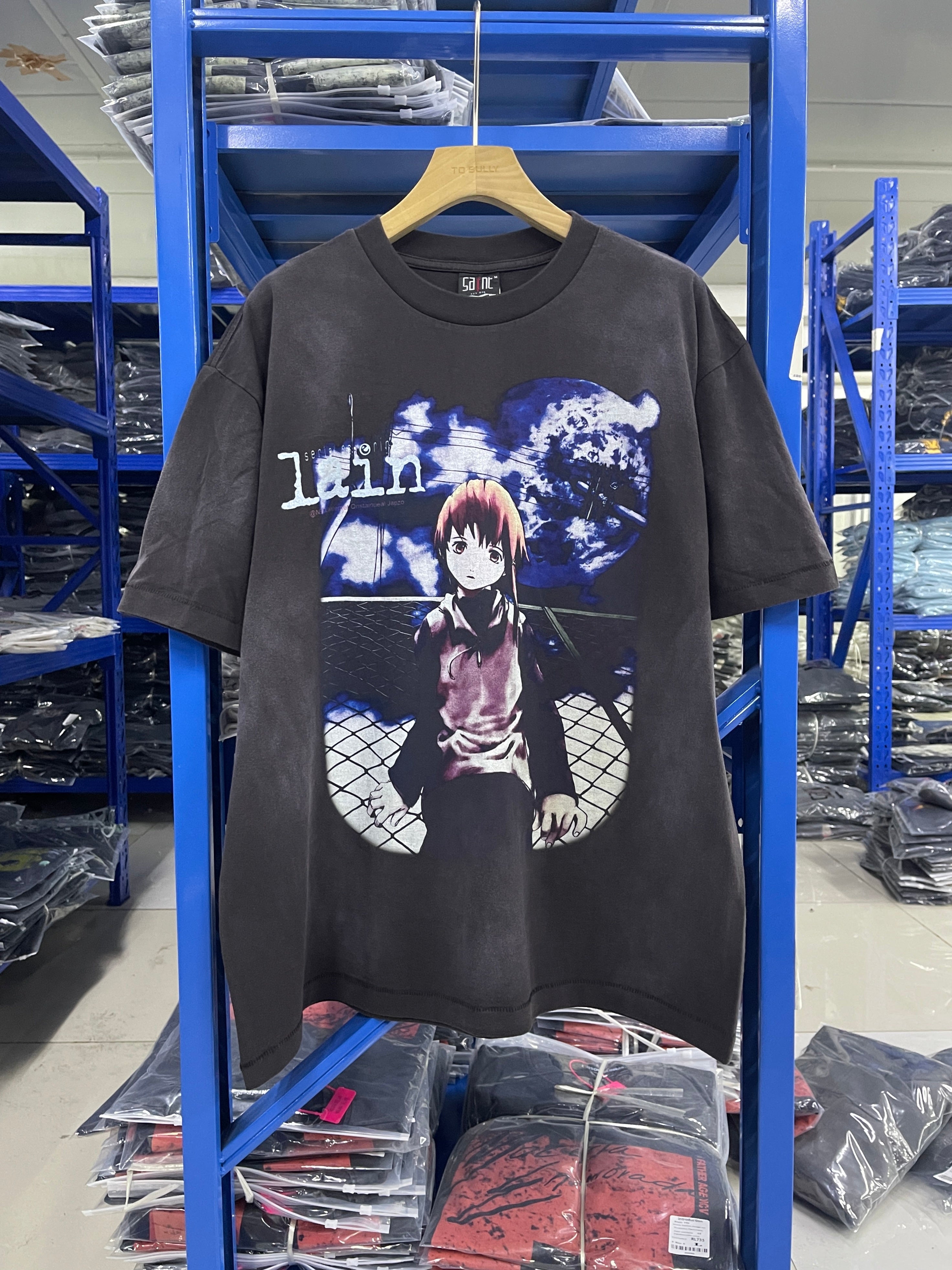 Saint Michael Lain Anime Vintage Washed Black Tee