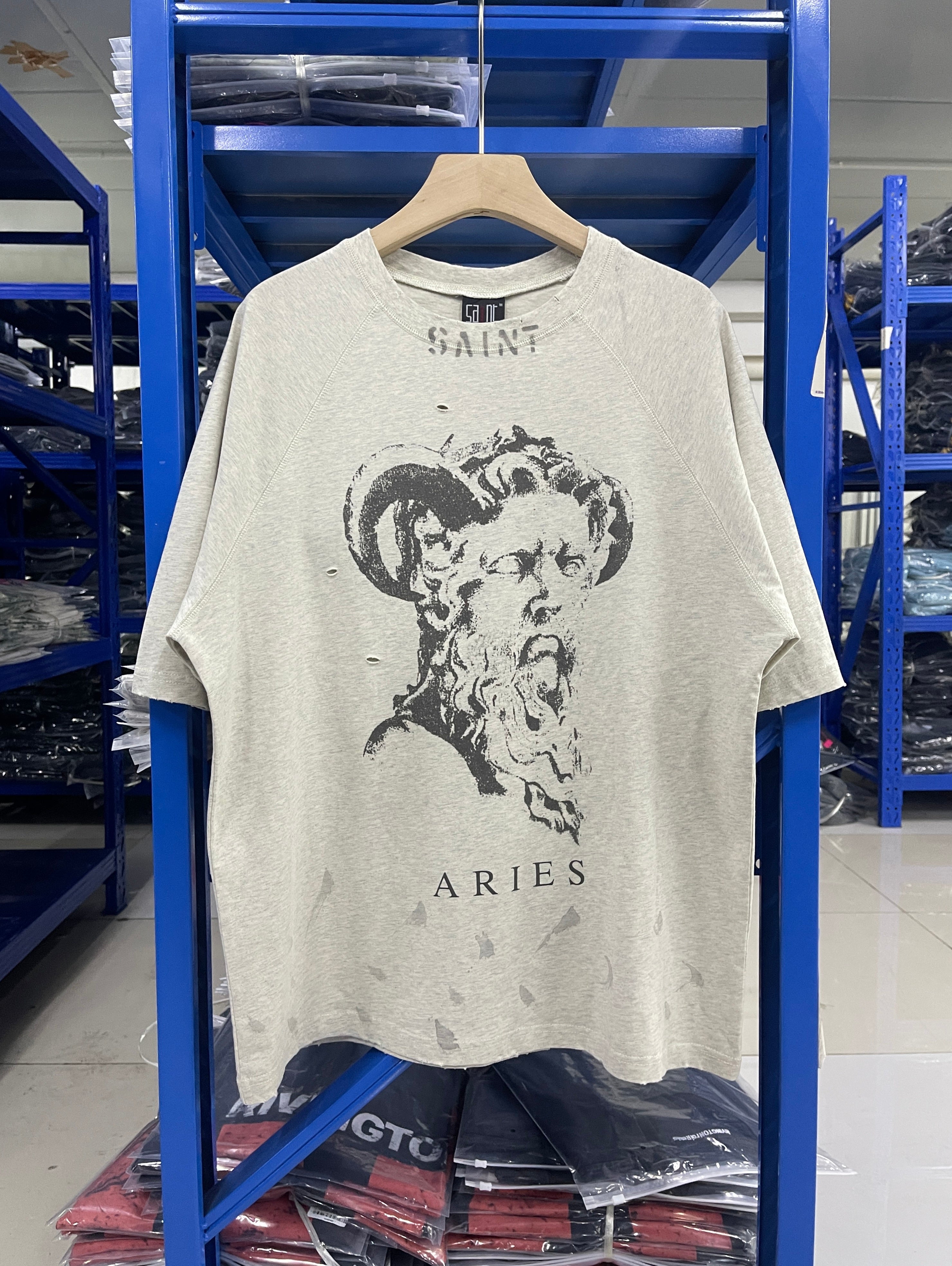 Saint Michael Aries Angel Distressed Oatmeal Tee