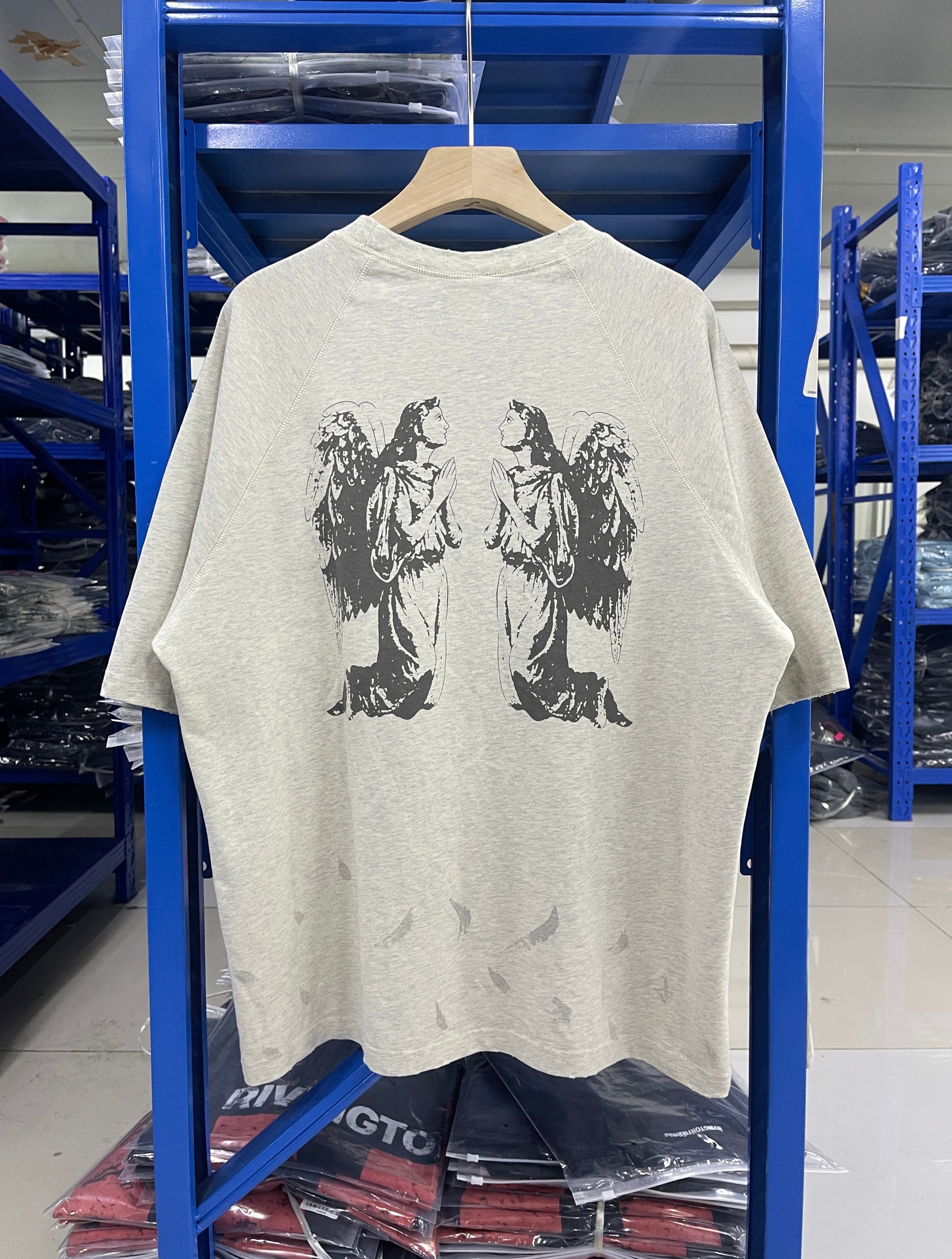Saint Michael Aries Angel Distressed Oatmeal Tee