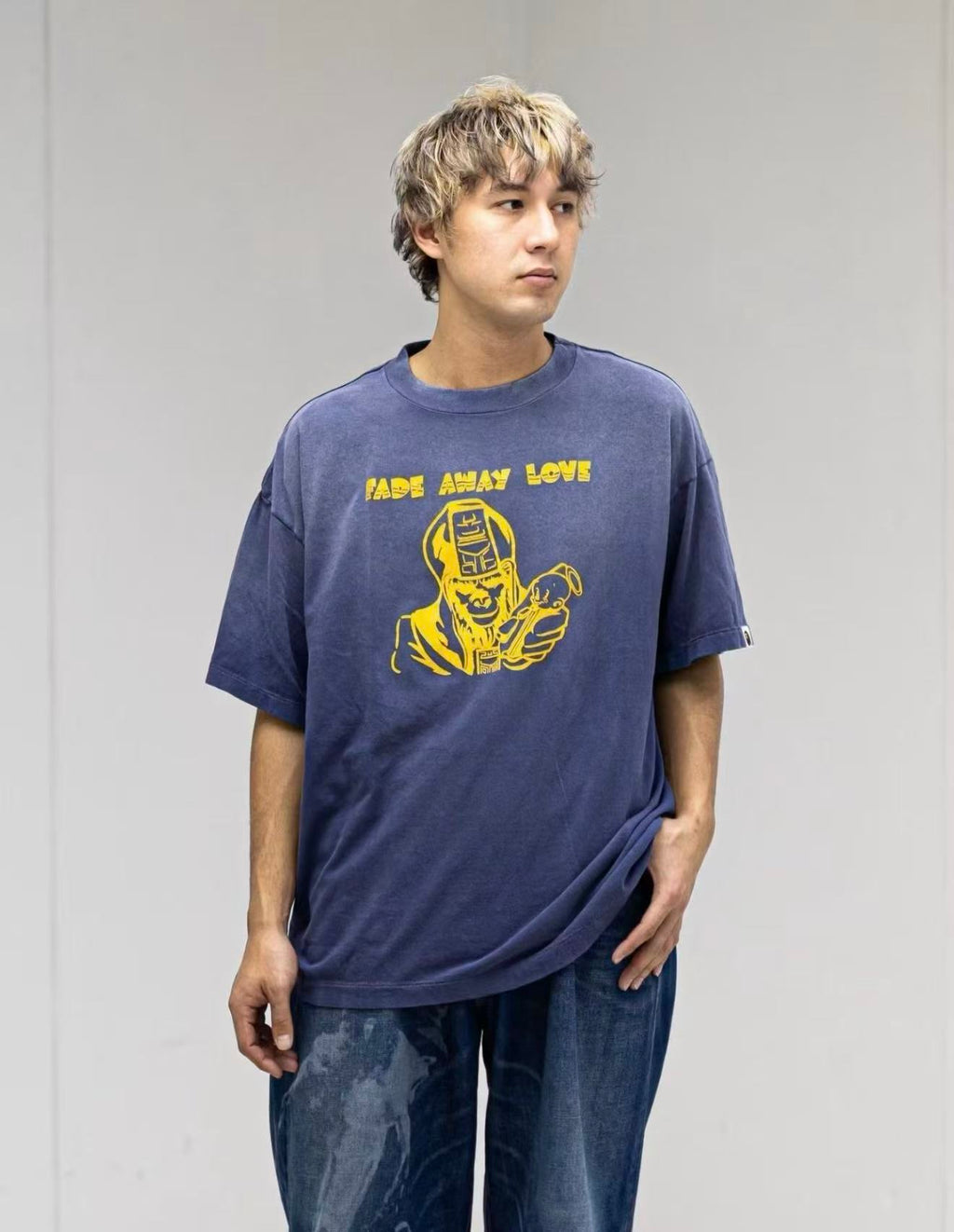 Saint Michael Fade Away Love Washed Blue Graphic Tee