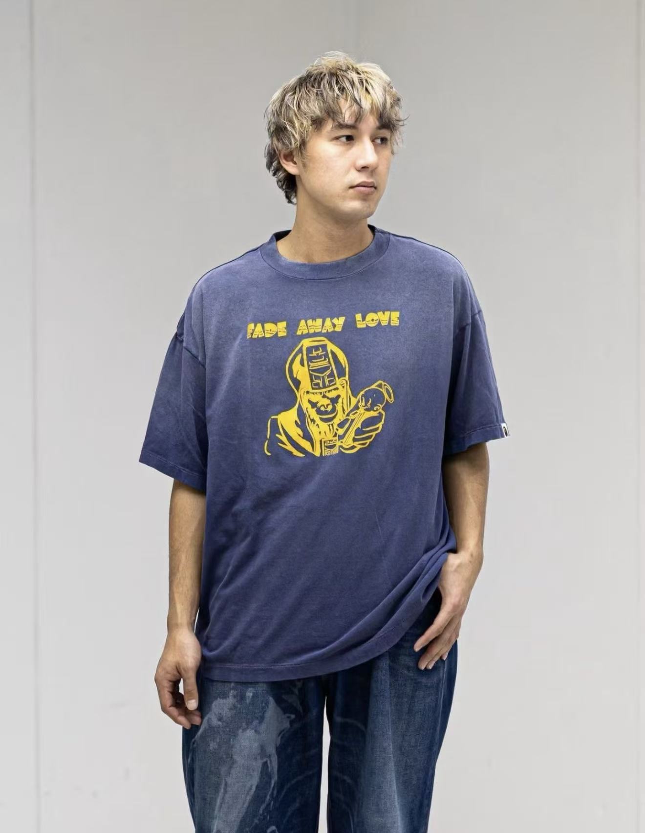 Saint Michael Fade Away Love Washed Blue Graphic Tee
