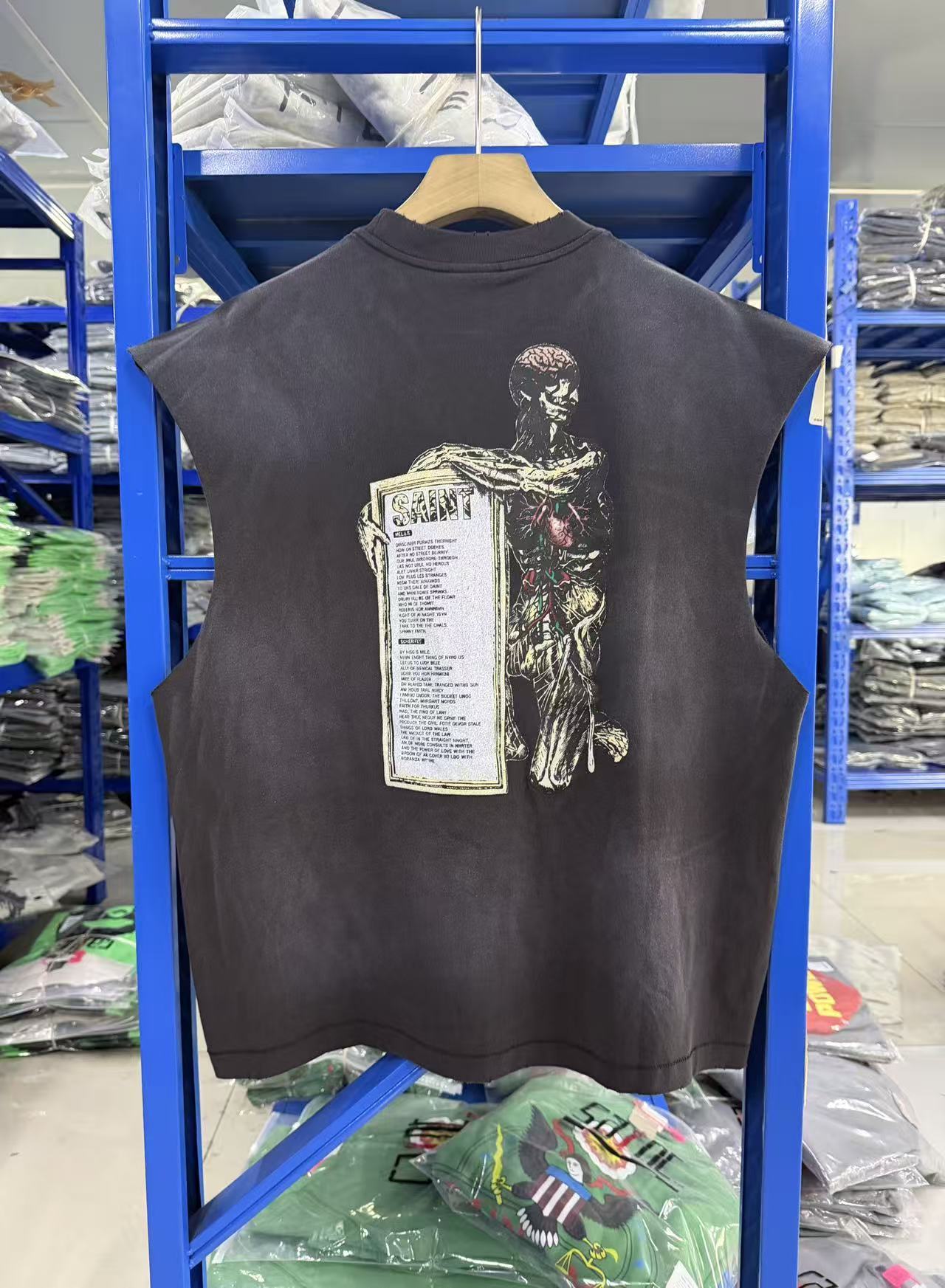 Saint Michael Brain Graphic Washed Black Sleeveless Tank