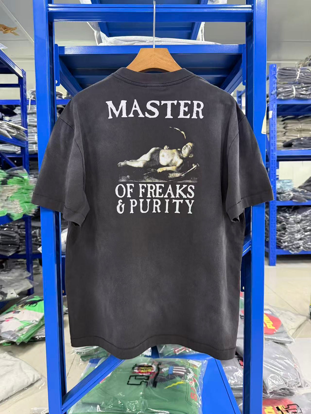 Saint Michael Cover In Agony Washed Black Graphic Tee