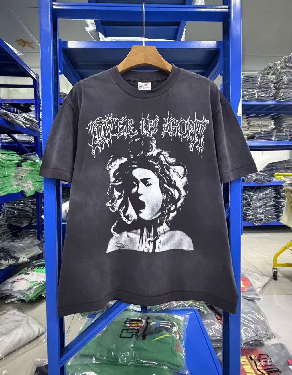 Saint Michael Cover In Agony Washed Black Graphic Tee