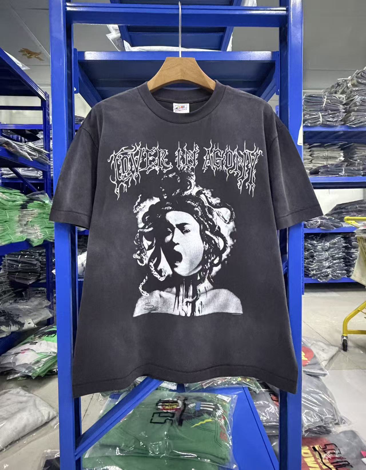 Saint Michael Cover In Agony Washed Black Graphic Tee