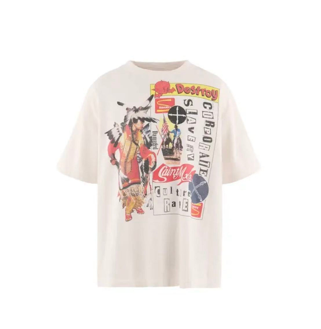 Saint Michael Native Collage Graphic Off‑White Oversized Tee