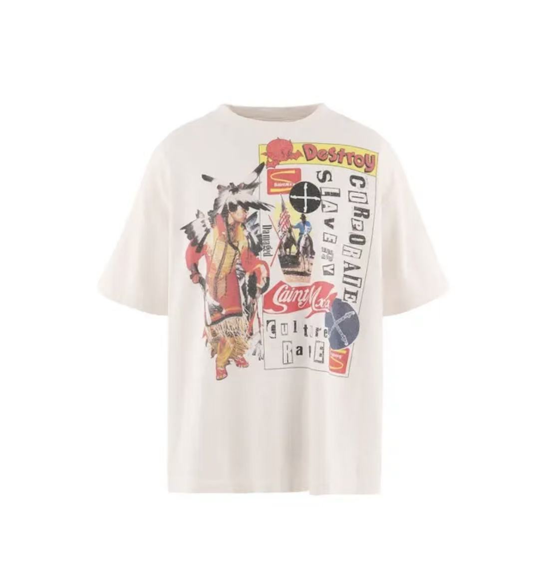 Saint Michael Native Collage Graphic Off‑White Oversized Tee