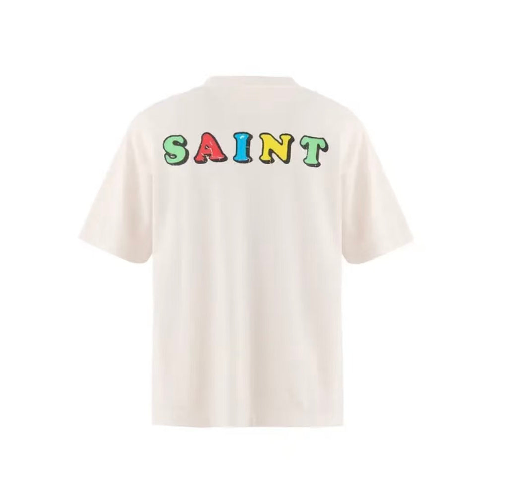 Saint Michael Native Collage Graphic Off‑White Oversized Tee