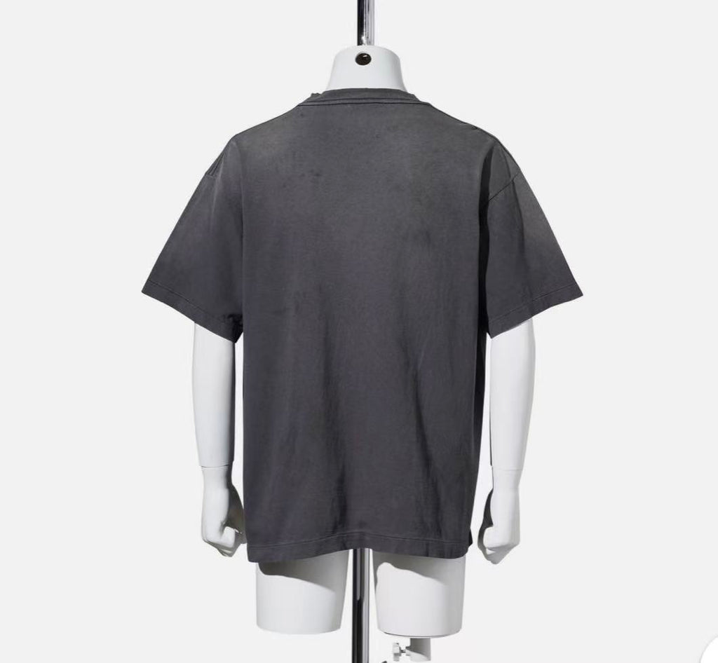 Saint Michael God & Saint Yellow Text Washed Black Tee