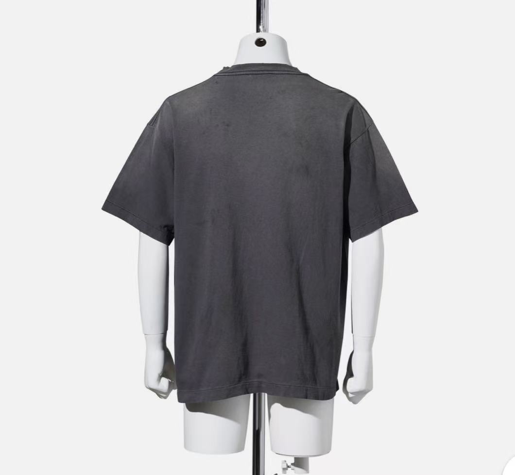 Saint Michael God & Saint Yellow Text Washed Black Tee