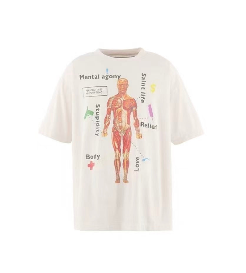 Saint Michael Human Anatomy Print Off‑White Oversized Tee