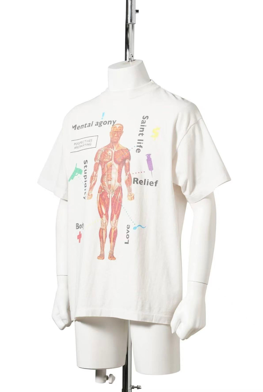 Saint Michael Human Anatomy Print Off‑White Oversized Tee