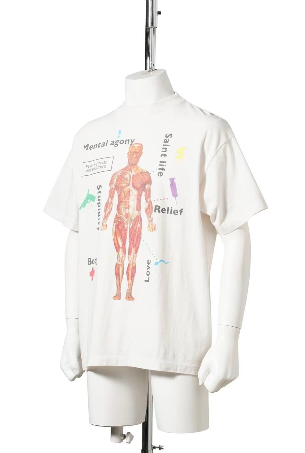 Saint Michael Human Anatomy Print Off‑White Oversized Tee