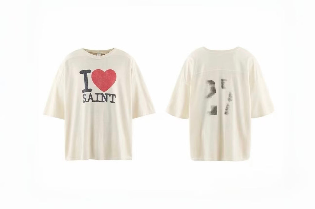 Saint Michael I Love Saint Heart Off‑White Oversized Tee