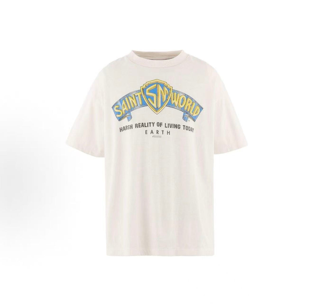 Saint Michael Saint World Shield Logo Off‑White Tee