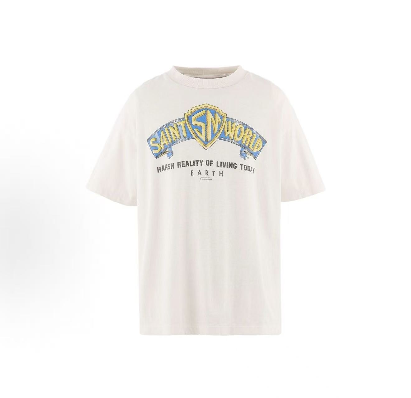 Saint Michael Saint World Shield Logo Off‑White Tee