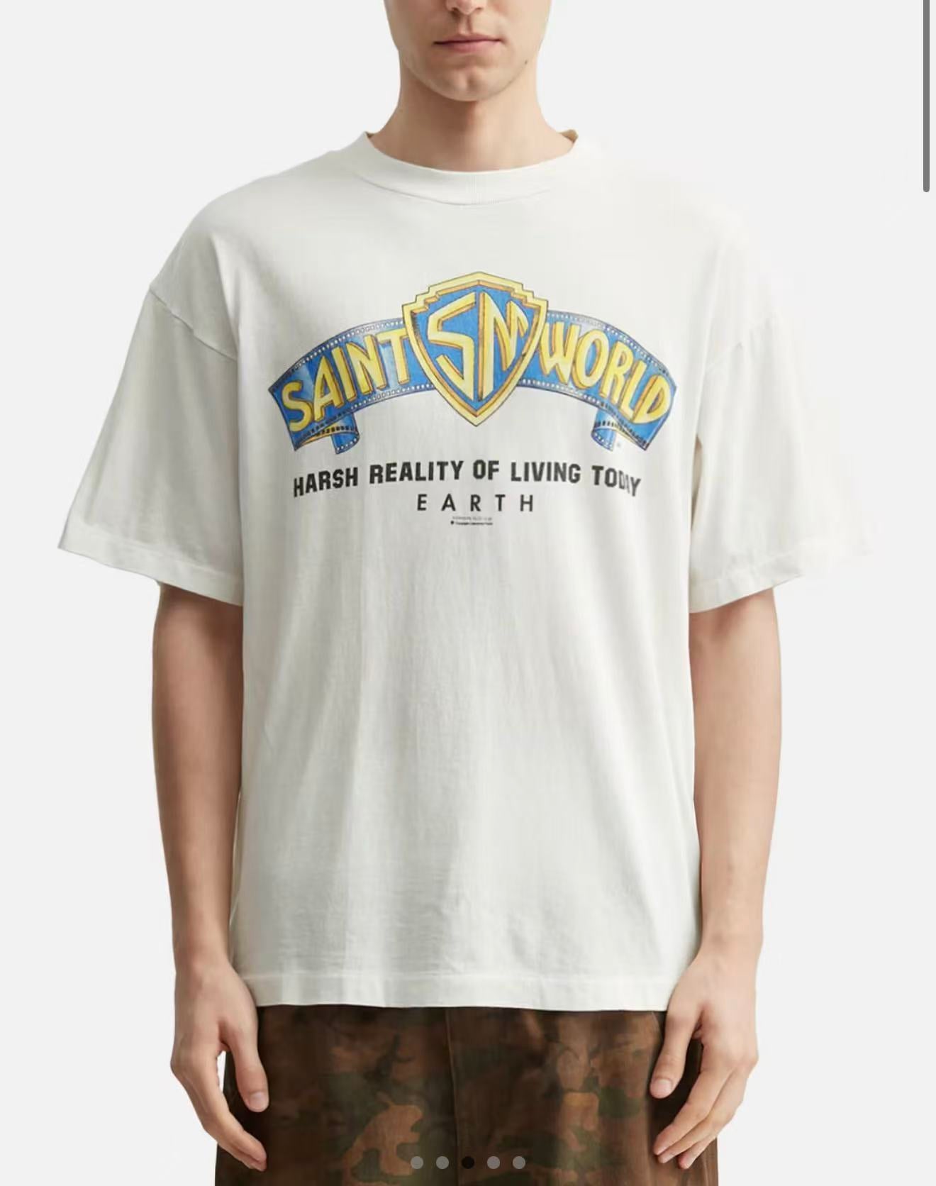 Saint Michael Saint World Shield Logo Off‑White Tee