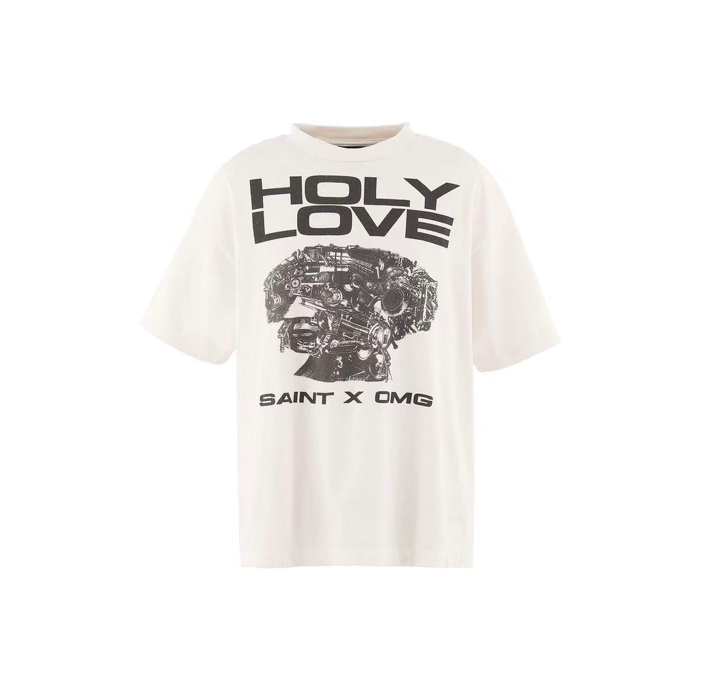 Saint Michael Holy Love Engine Graphic Off‑White Tee