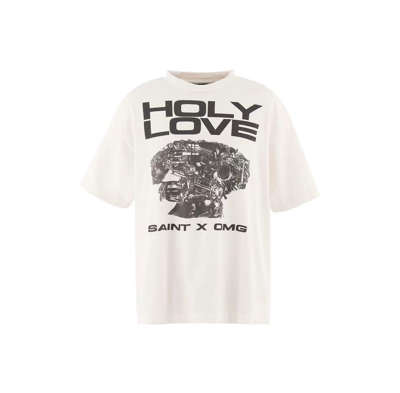 Saint Michael Holy Love Engine Graphic Off‑White Tee