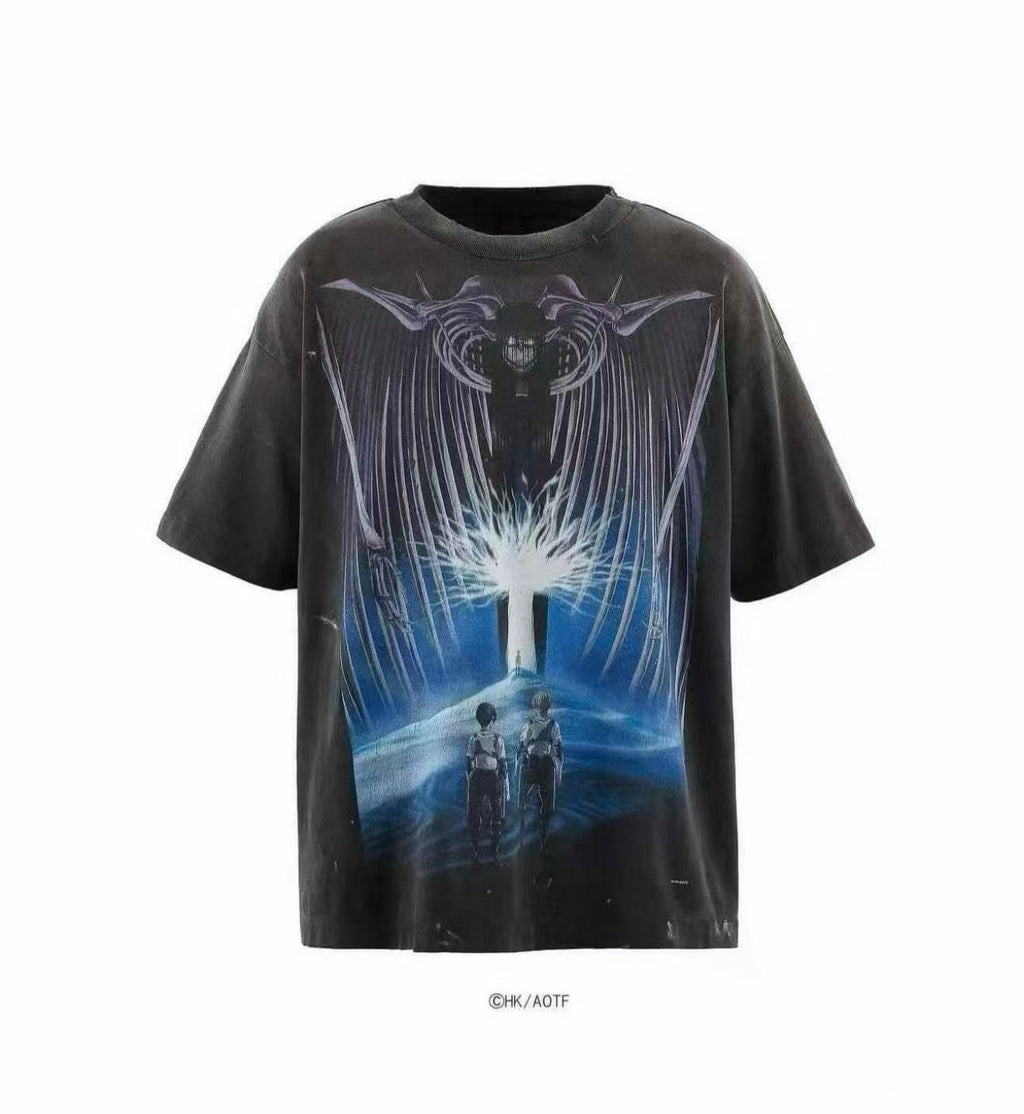 Saint Michael Attack On Titan Vintage Washed Black Tee