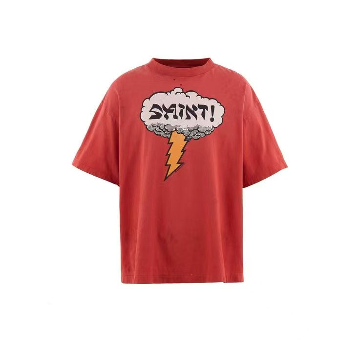 Saint Michael Cloud Lightning Graphic Red Vintage Tee