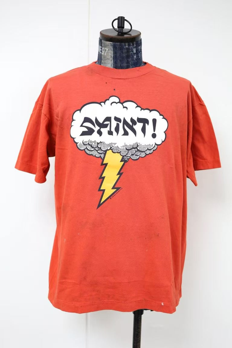 Saint Michael Cloud Lightning Graphic Red Vintage Tee