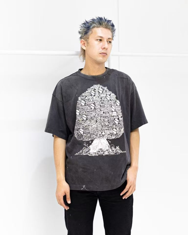 Saint Michael Vintage Tree Print Washed Black Tee