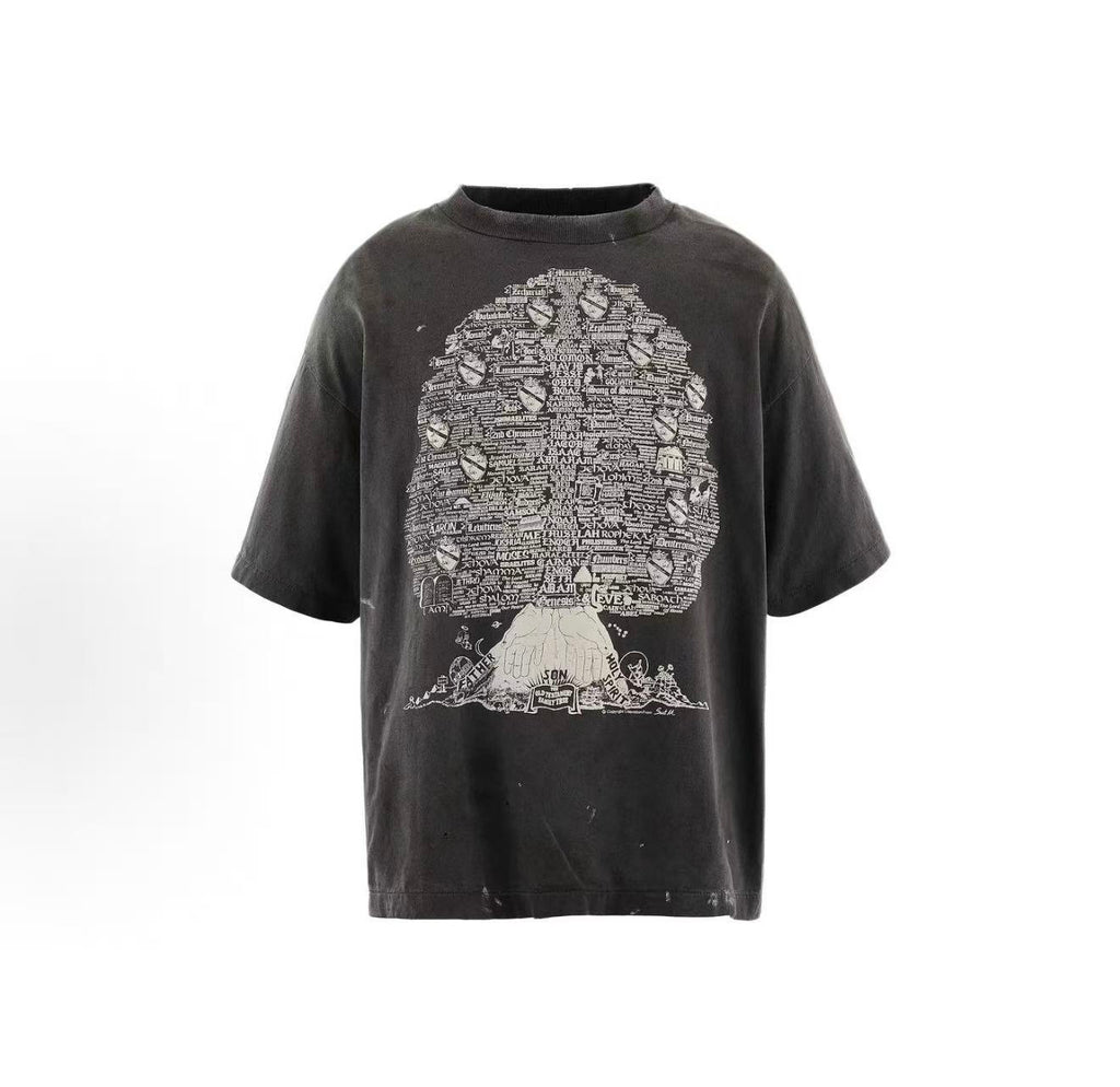 Saint Michael Vintage Tree Print Washed Black Tee