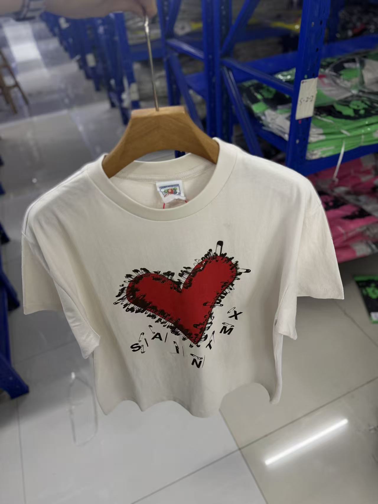 Saint Michael Safety Pin Red Heart Off‑White Tee