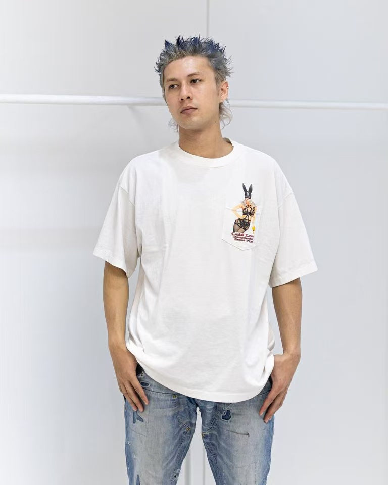 Saint Michael Bunny Girl Pocket Print White Tee