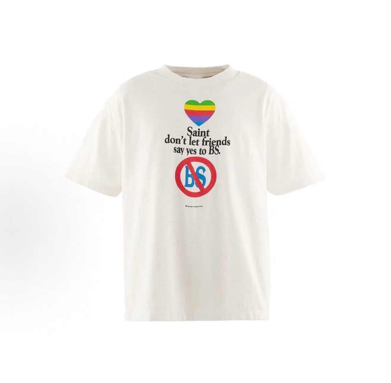 Saint Michael Rainbow Heart Slogan White Tee