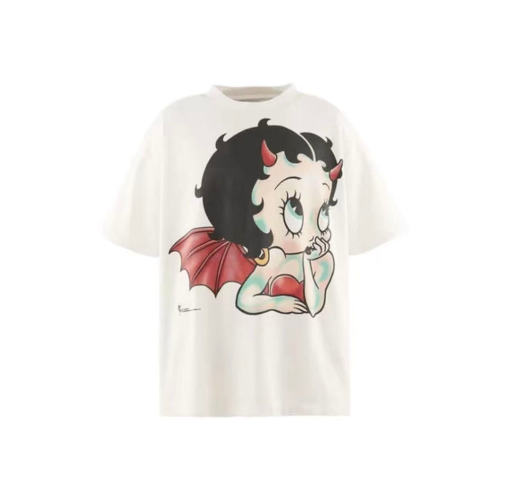 Saint Michael Betty Boop Devil White Graphic Tee