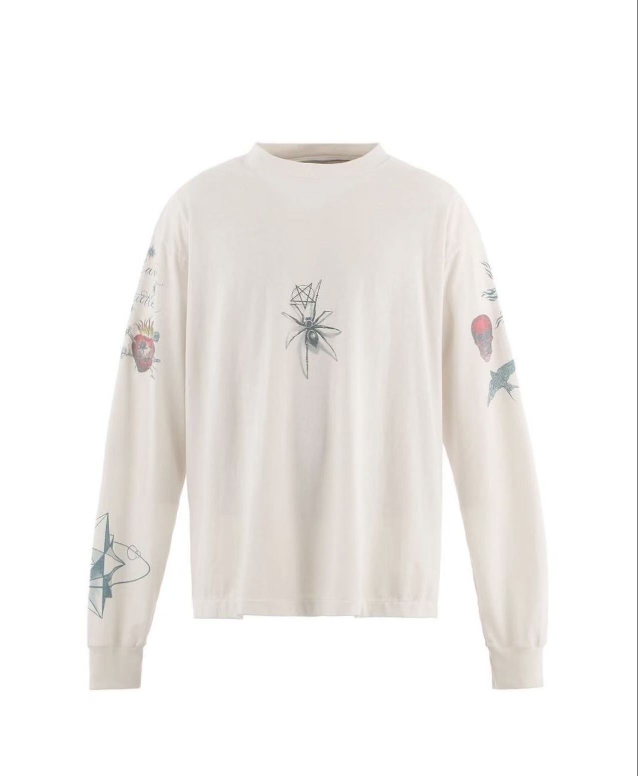 Saint Michael Spider Tattoo Print Off‑White Long Sleeve Tee