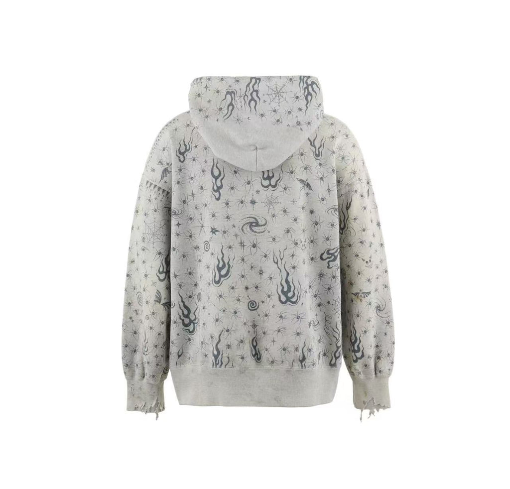 Saint Michael Full‑Print Flame Distressed Hoodie