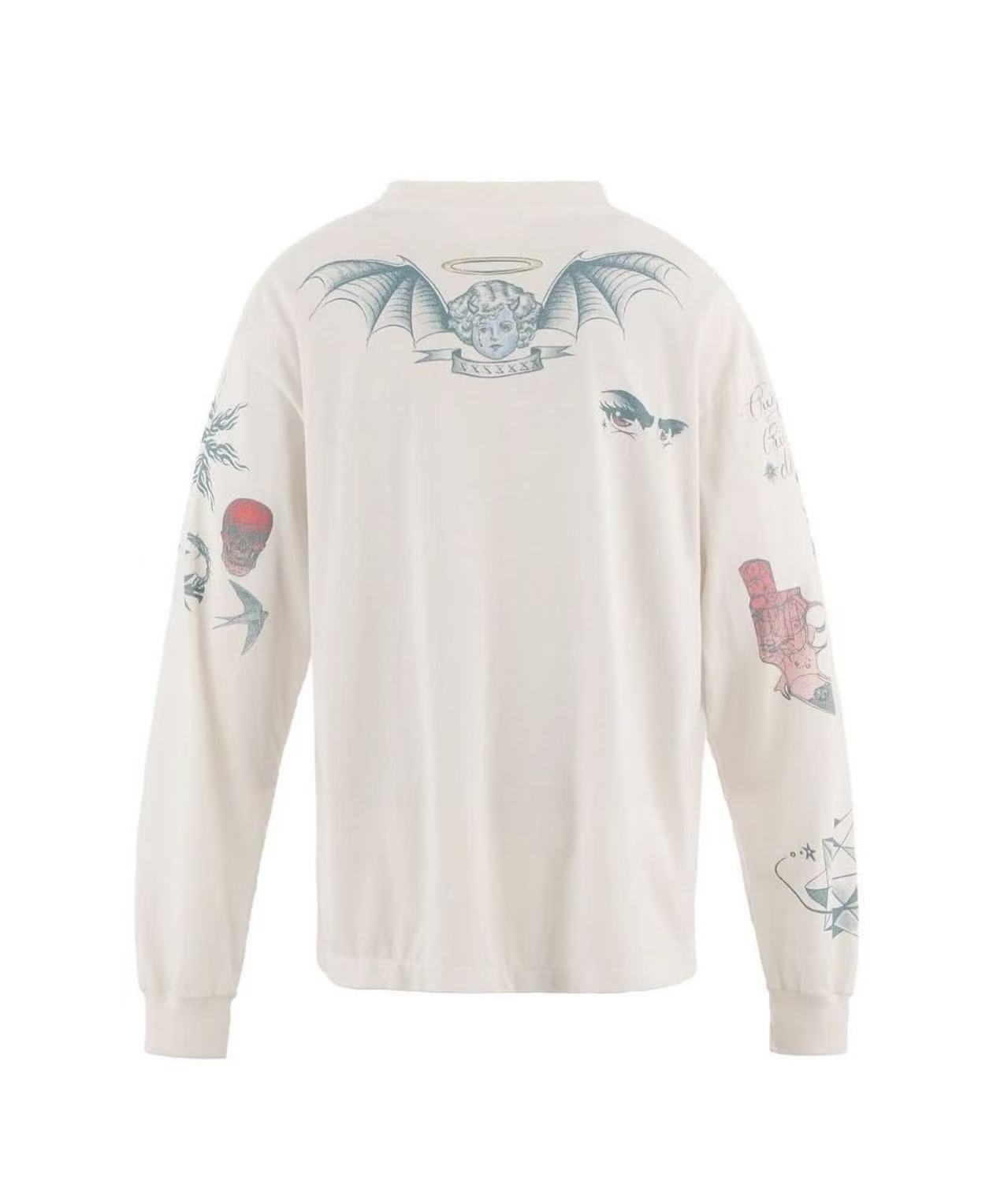 Saint Michael Spider Tattoo Print Off‑White Long Sleeve Tee
