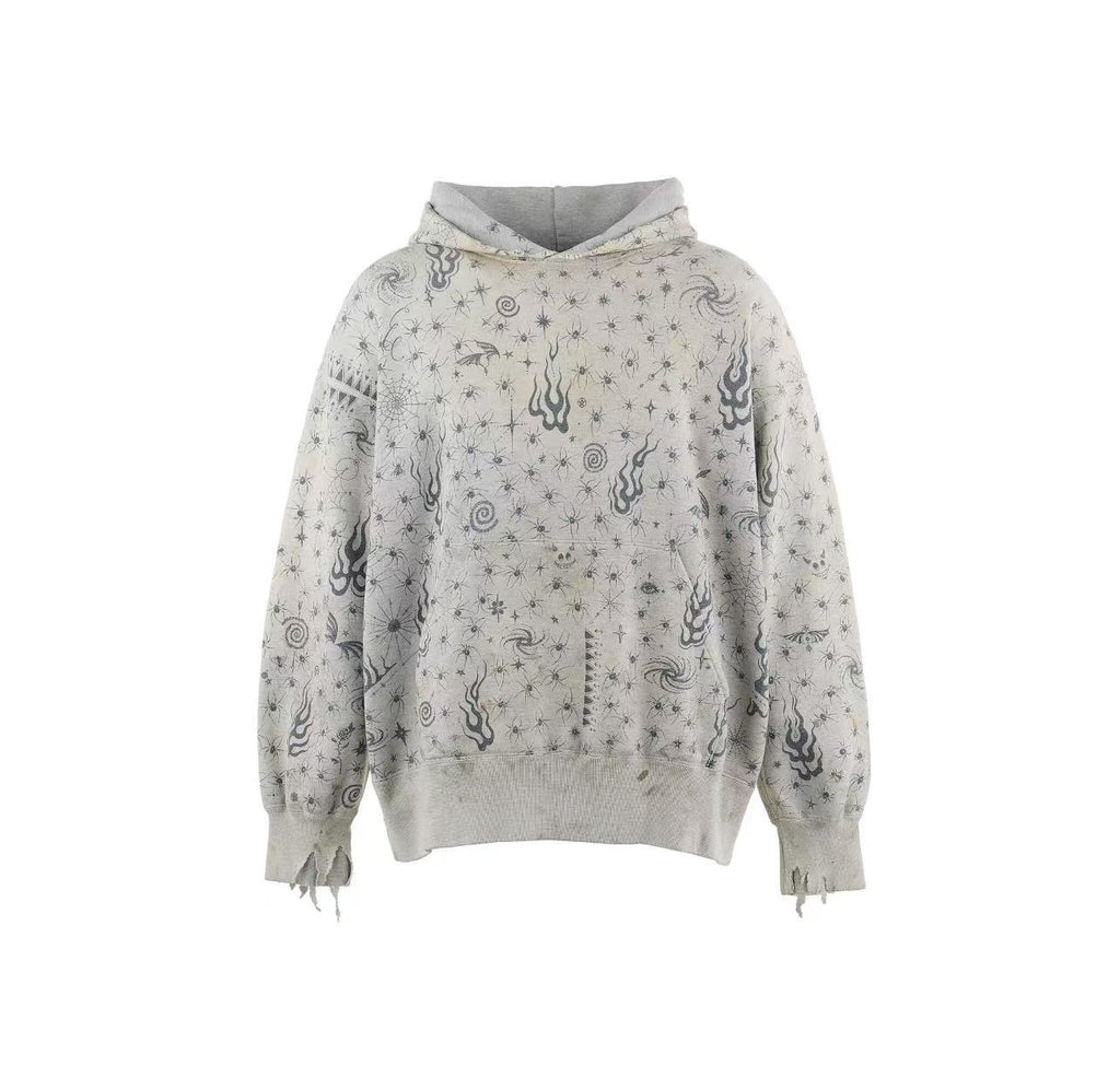 Saint Michael Full‑Print Flame Distressed Hoodie