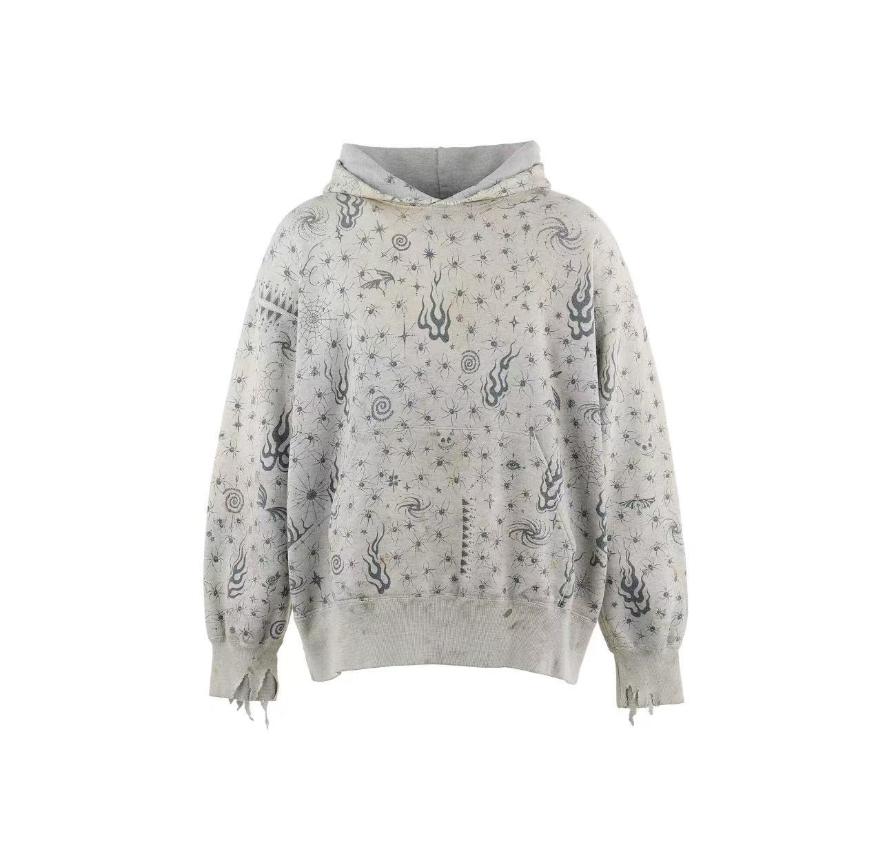 Saint Michael Full‑Print Flame Distressed Hoodie