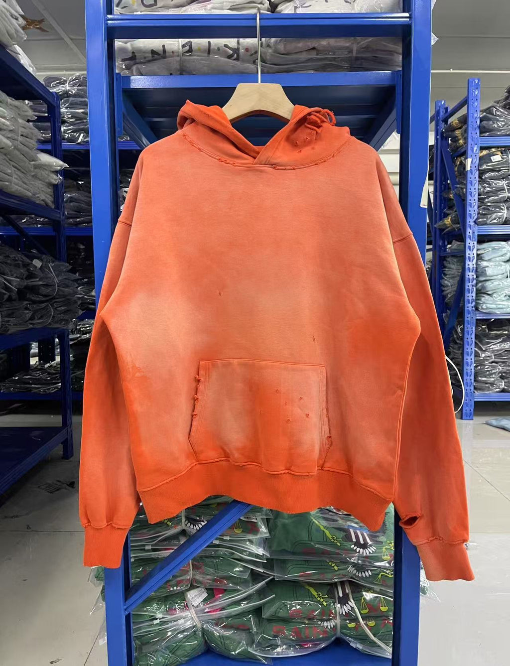 Saint Michael Gradient Orange Distressed Hoodie