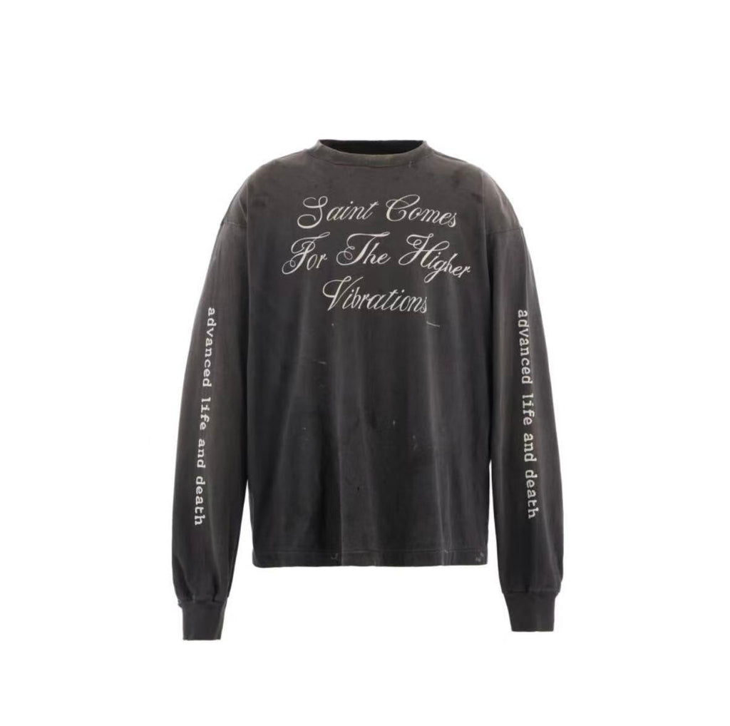 Saint Michael Higher Vibrations Washed Black Long Sleeve Tee