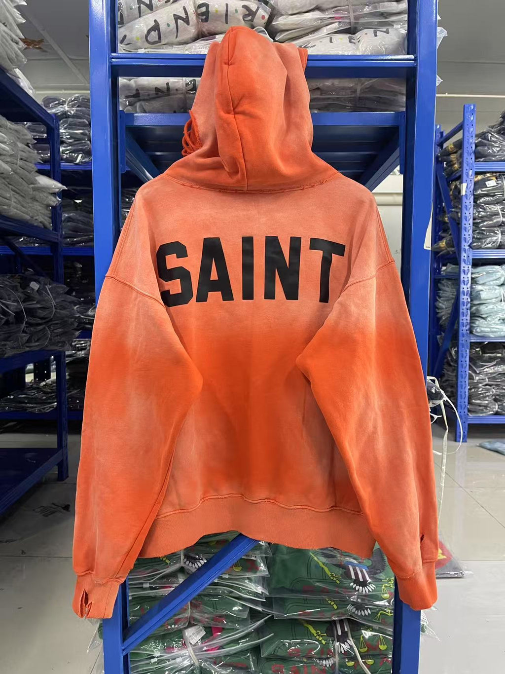 Saint Michael Gradient Orange Distressed Hoodie