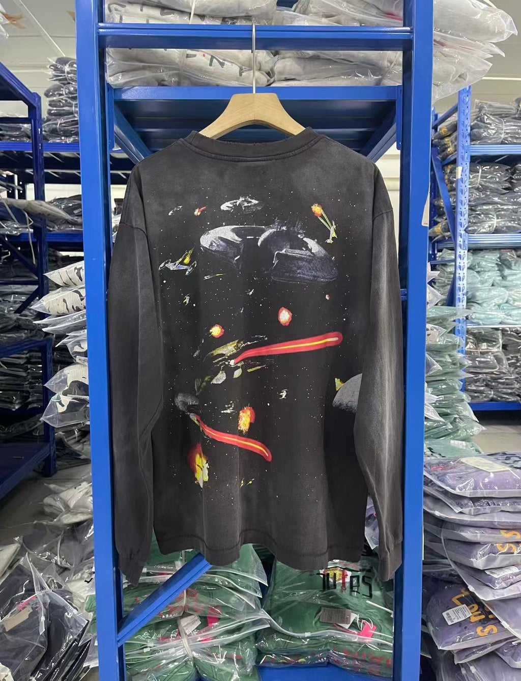 Saint Michael Star Wars Space Battle Washed Black Long Sleeve Tee