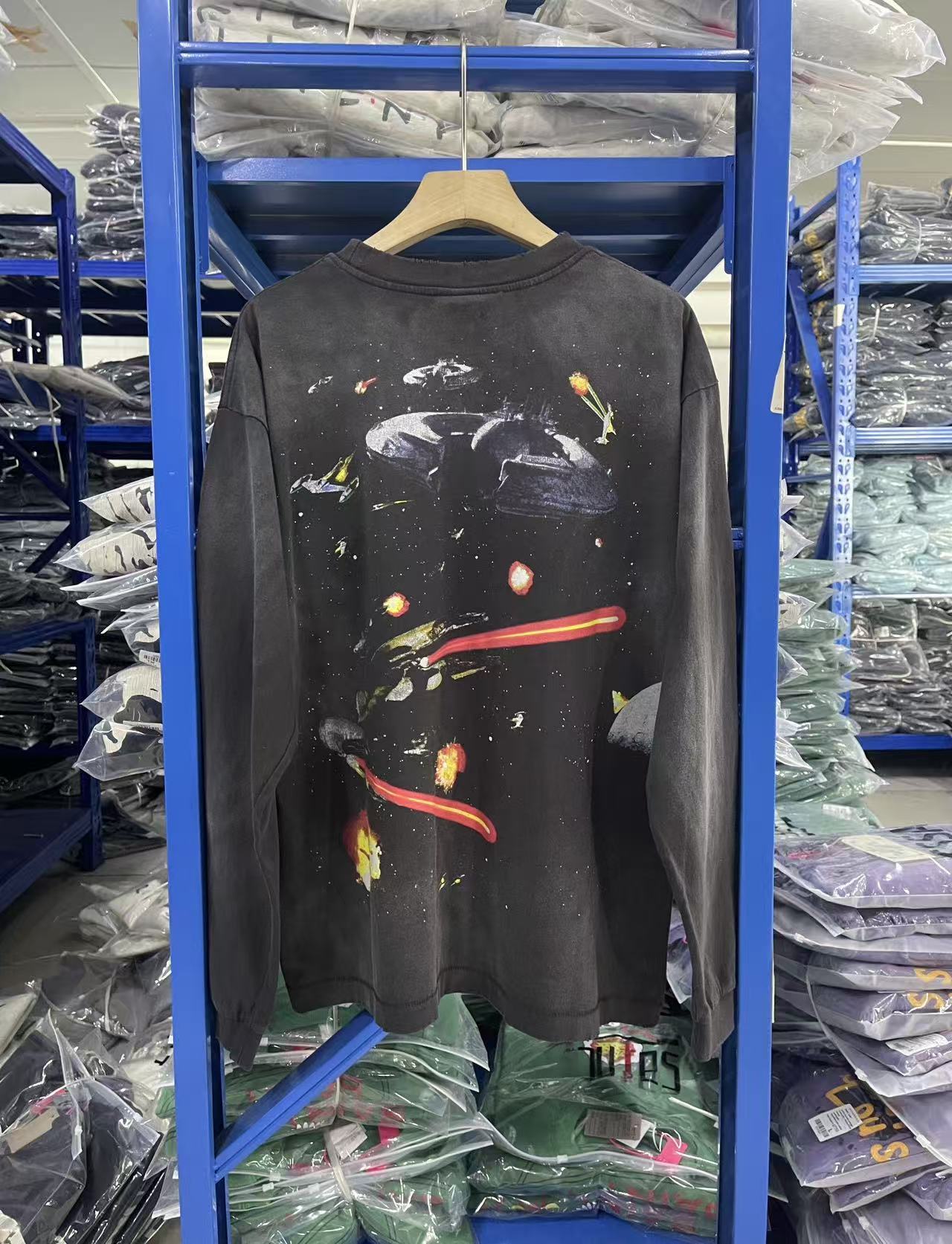 Saint Michael Star Wars Space Battle Washed Black Long Sleeve Tee