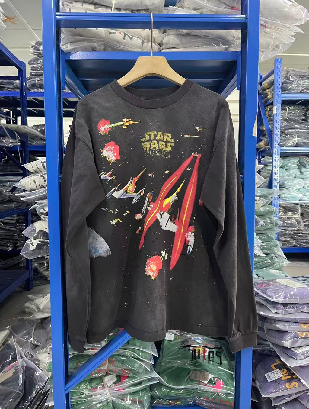 Saint Michael Star Wars Space Battle Washed Black Long Sleeve Tee