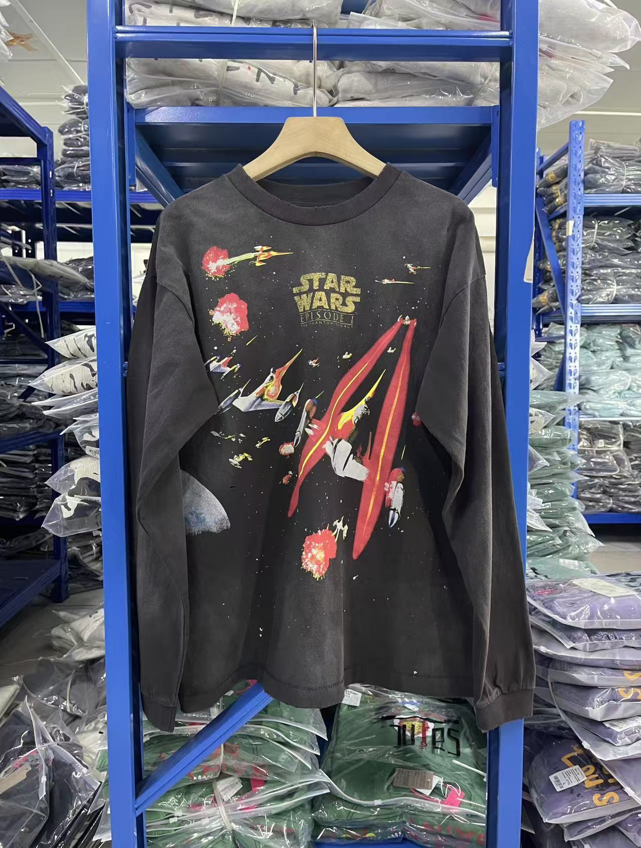 Saint Michael Star Wars Space Battle Washed Black Long Sleeve Tee