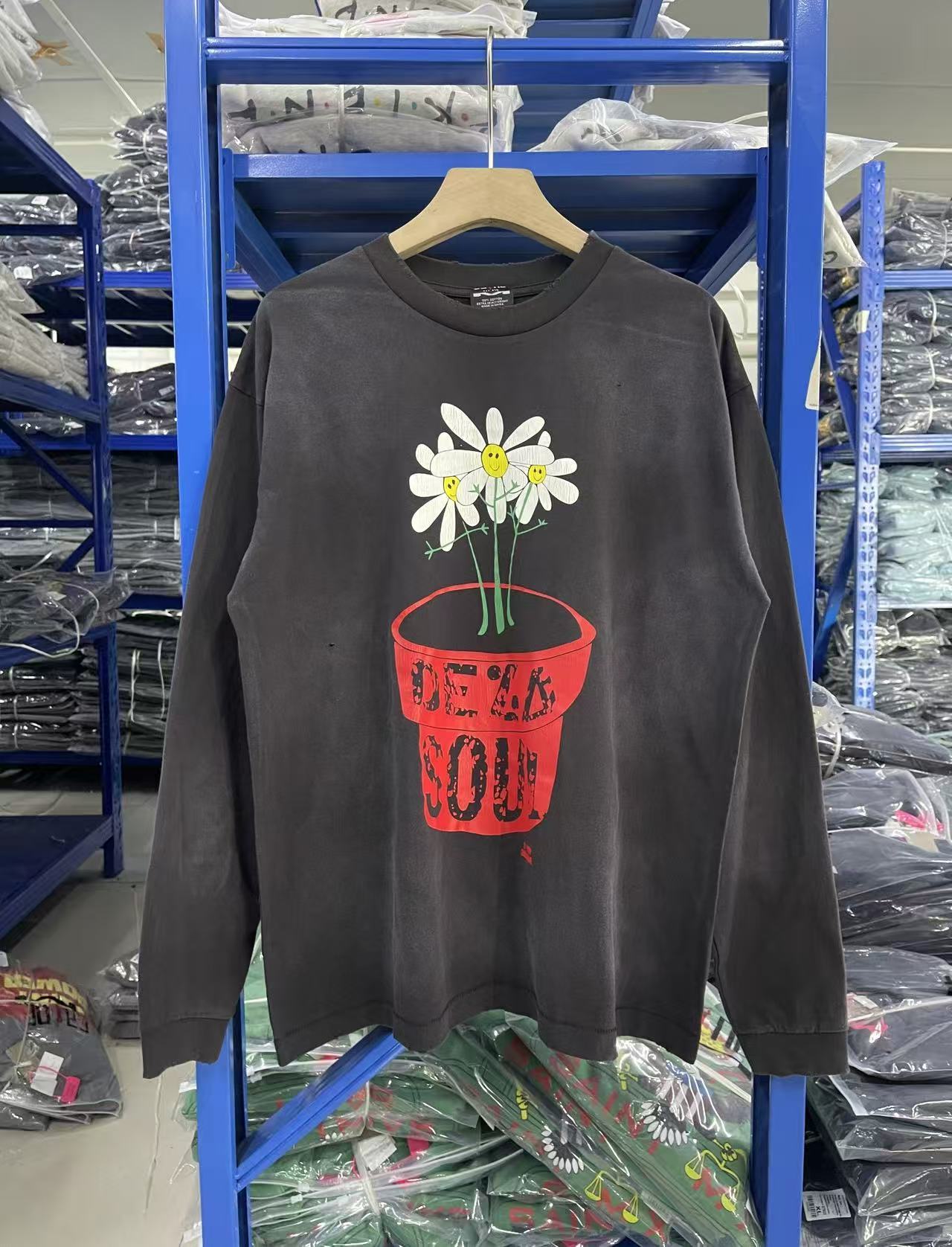 Saint Michael De La Soul Daisy Pot Washed Black Long Sleeve Tee