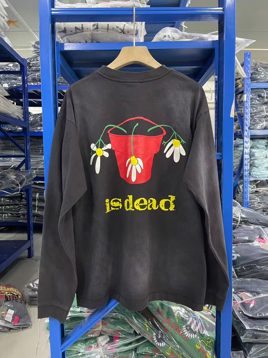 Saint Michael De La Soul Daisy Pot Washed Black Long Sleeve Tee