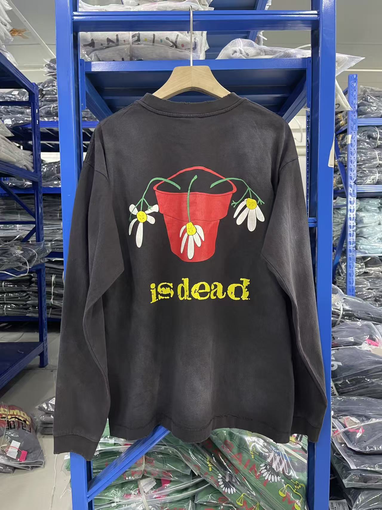 Saint Michael De La Soul Daisy Pot Washed Black Long Sleeve Tee